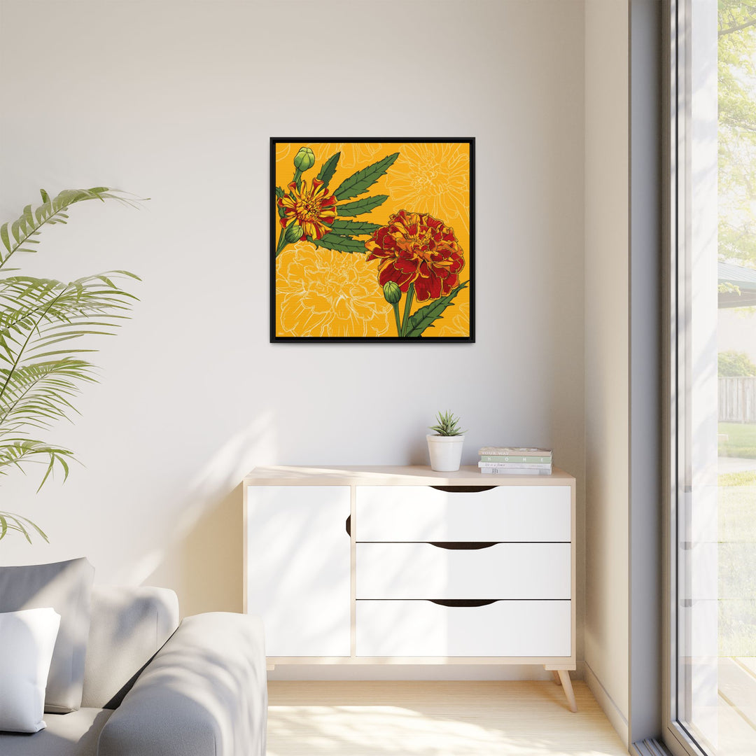 Marigold: October Birth Month Flower — Framed Canvas Print Wall Art