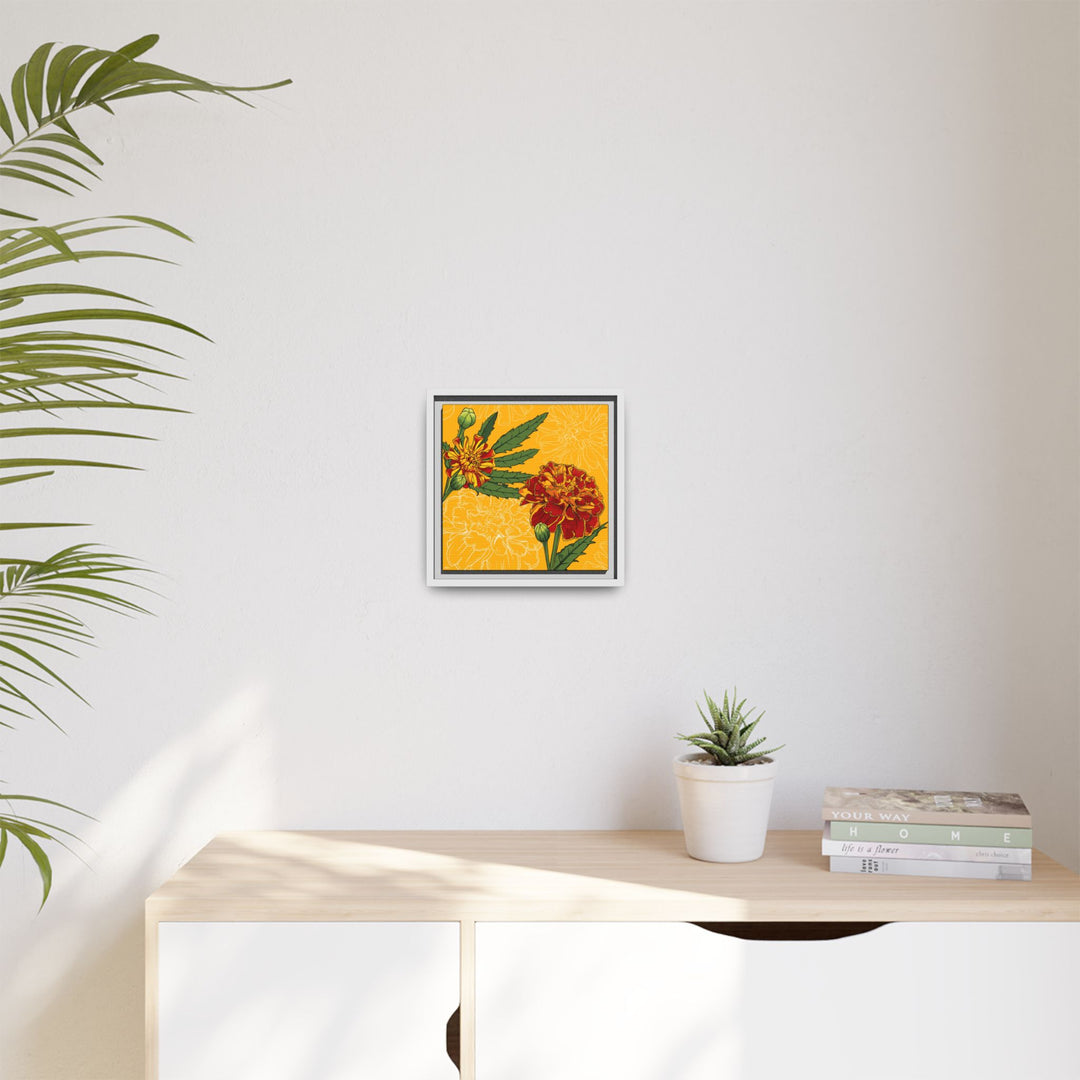 Marigold: October Birth Month Flower — Framed Canvas Print Wall Art