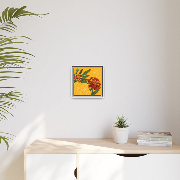 Marigold: October Birth Month Flower — Framed Canvas Print Wall Art