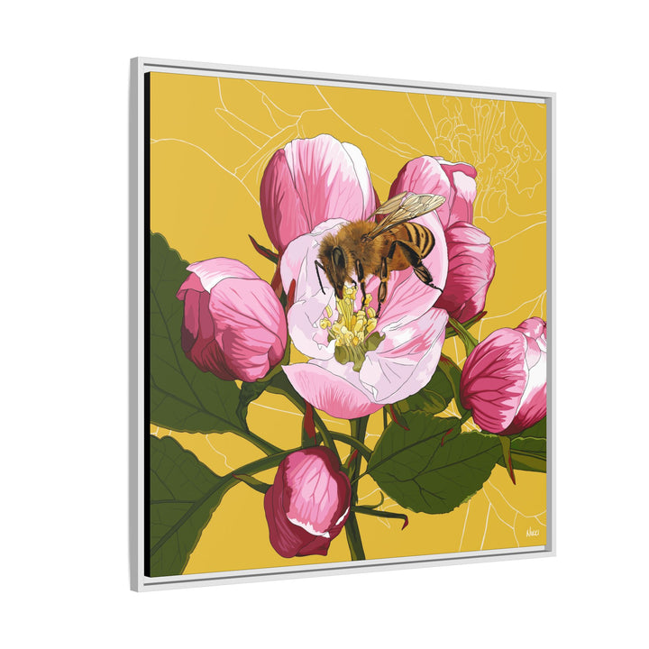 Apple Blossom & Honeybee Framed Canvas — Arkansas State Flower Wall Art