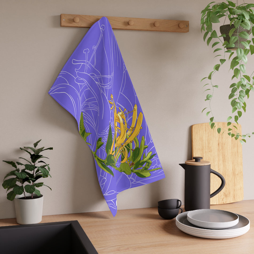 Honeysuckle Floral Cotton Tea Towel — June Birth Month Flower Kitchen Towel