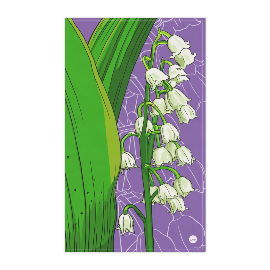 Lily of the Valley Floral Cotton Tea Towel — May Birth Month Flower Kitchen Towel