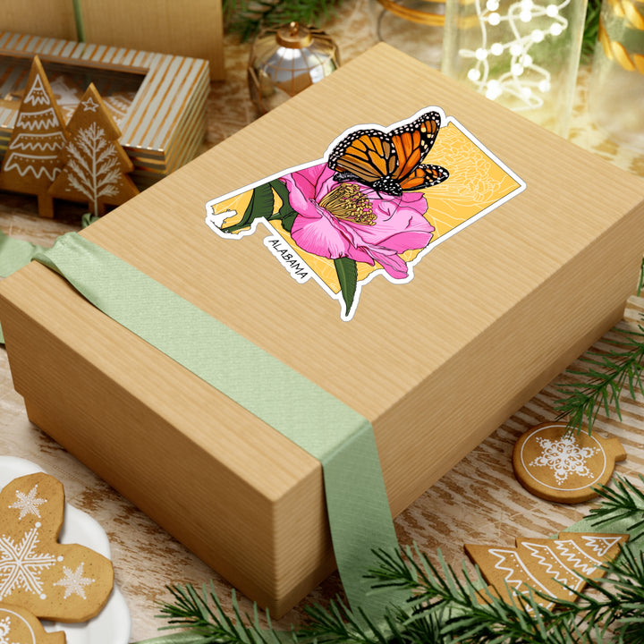 Alabama State Flowers + Insects Sticker — Monarch Butterfly + Camellia  — Kiss-Cut Vinyl Decal