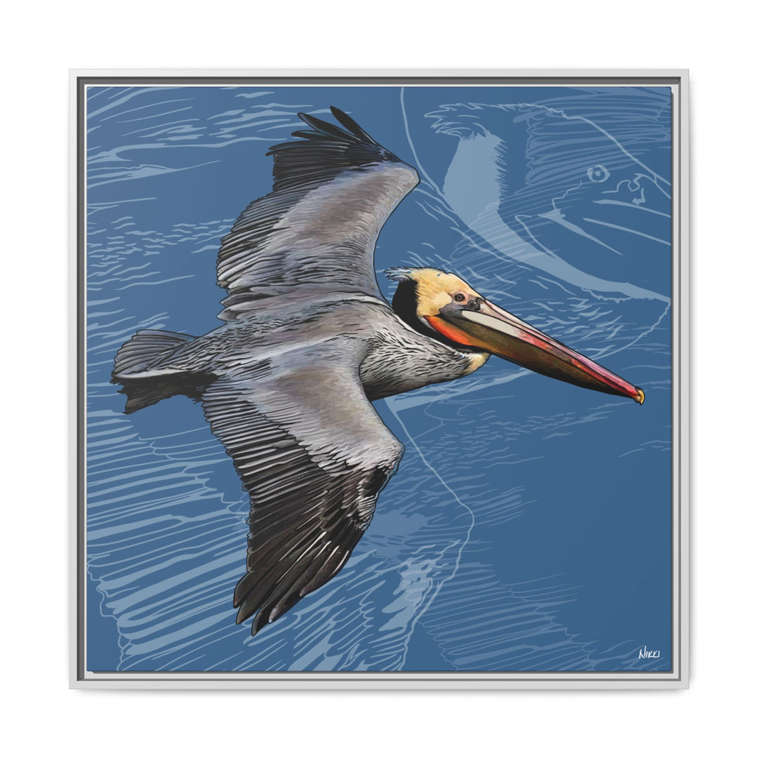 Brown Pelican: Louisiana State Bird  —  Framed Canvas Print