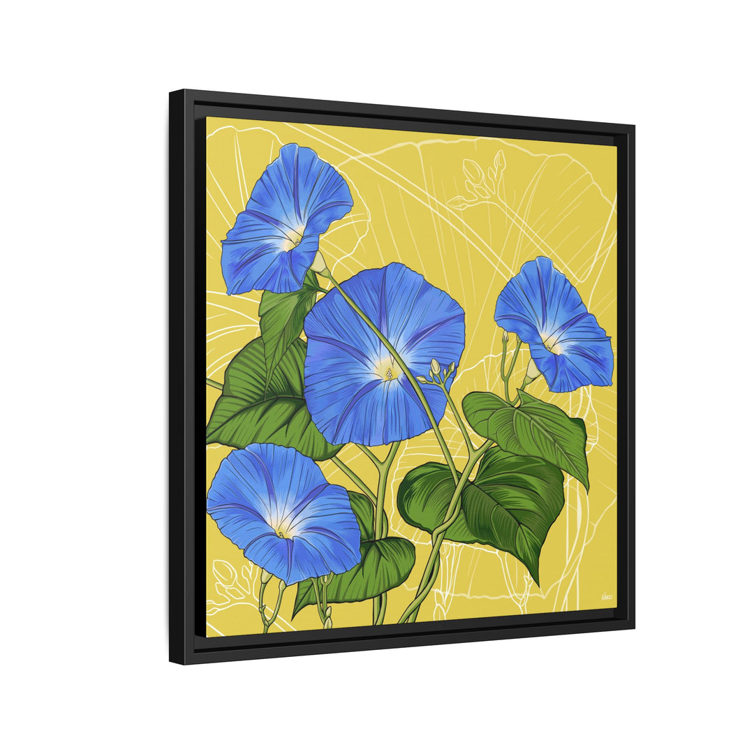 Blue Morning Glory: September Birth Month Flower — Framed Canvas Print Wall Art