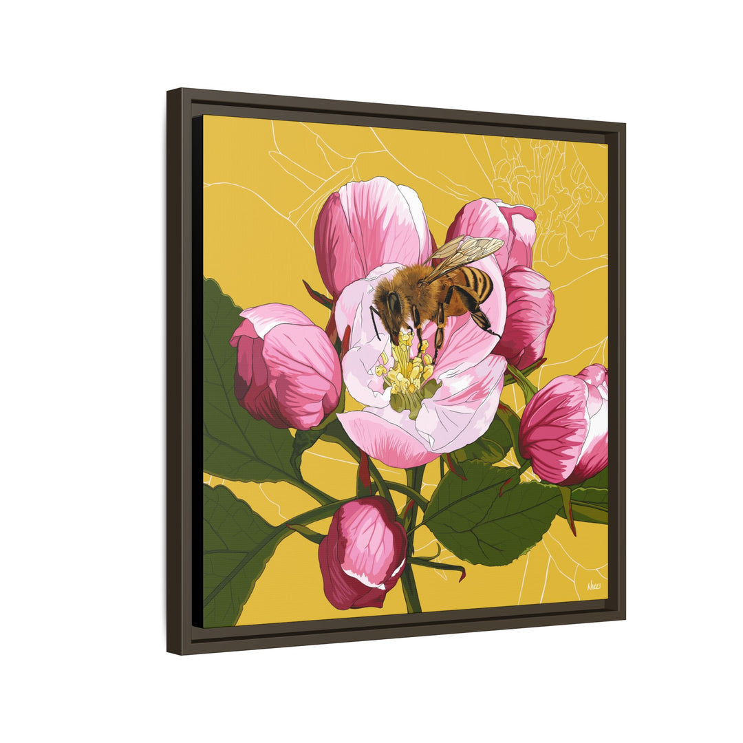 Apple Blossom & Honeybee Framed Canvas — Arkansas State Flower Wall Art