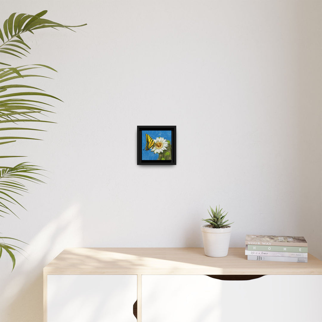 Arizona State Flower + Insect: Saguaro Cactus Blossom + Two-tailed Swallowtail Butterfly — Framed Canvas Print Wall Art