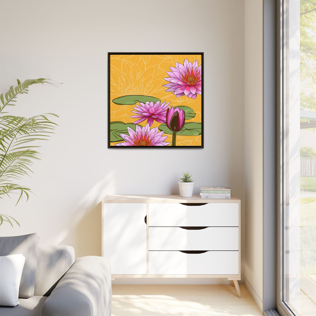 Water Lily: July Birth Month Flower — Framed Canvas Print Wall Art