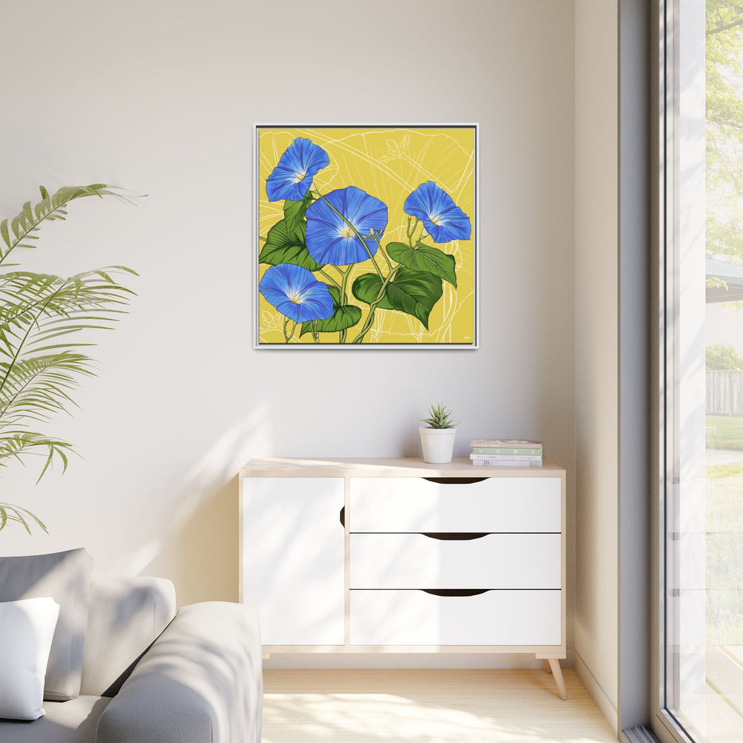 Blue Morning Glory: September Birth Month Flower — Framed Canvas Print Wall Art