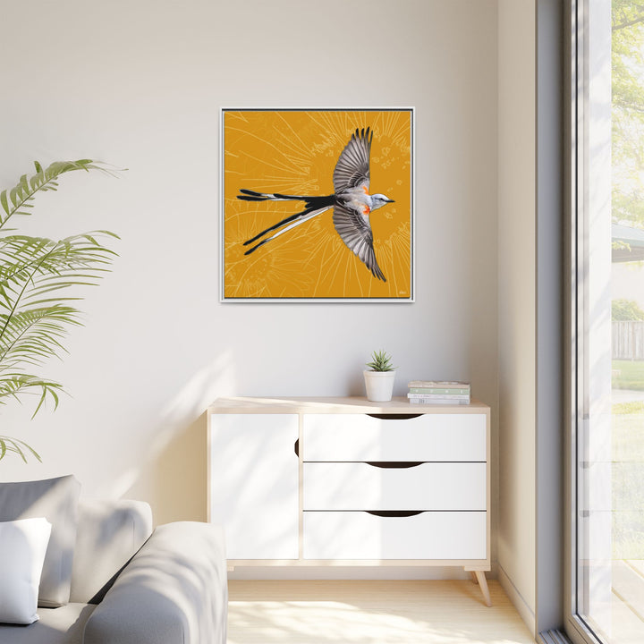 Scissor Tailed Flycatcher: Oklahoma State Bird — Framed Canvas Print Wall Art