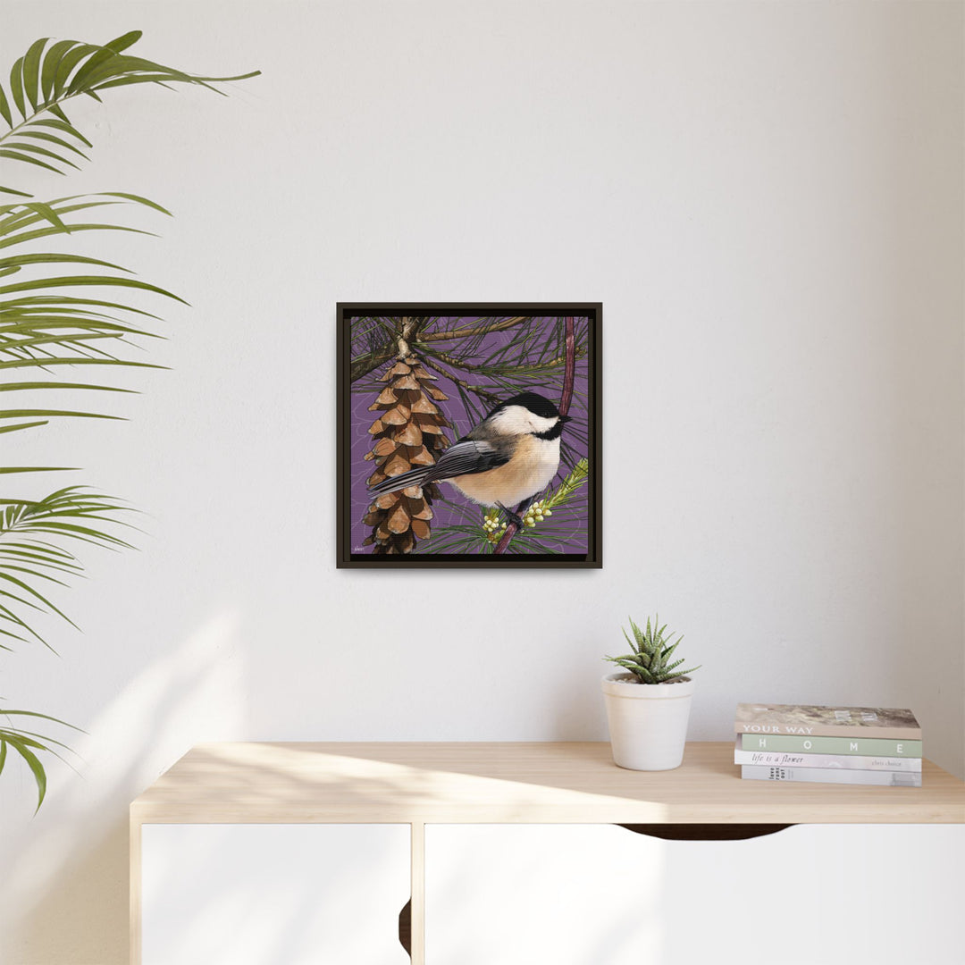Black-capped Chickadee: Maine State Bird — Framed Canvas Print