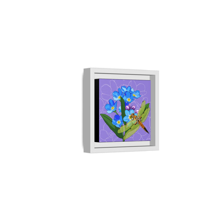Alaska State Flower + Insect: Forget Me Not + Four-spot Skimmer Dragonfly — Framed Canvas Print Wall Art