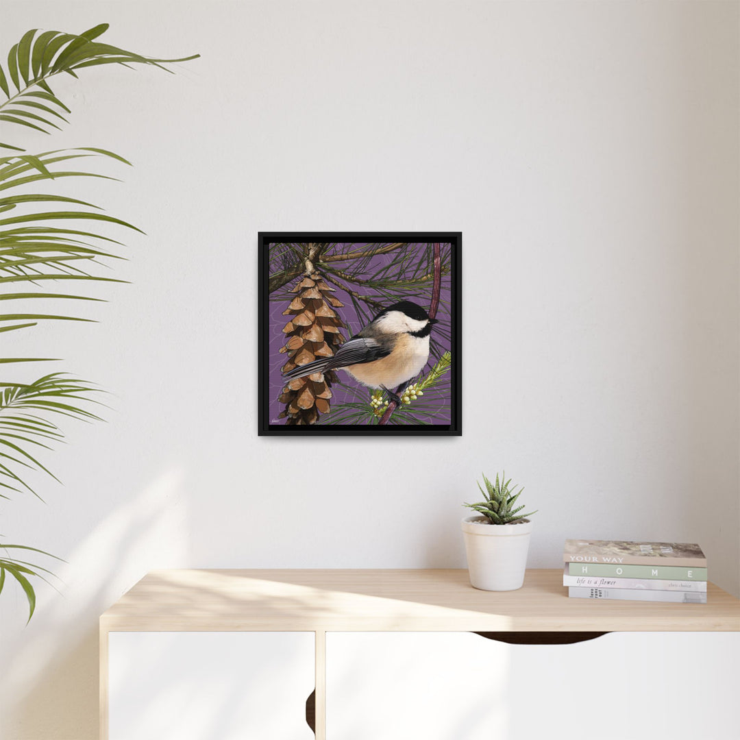 Black-capped Chickadee: Maine State Bird — Framed Canvas Print