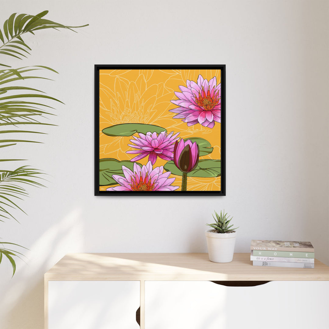 Water Lily: July Birth Month Flower — Framed Canvas Print Wall Art