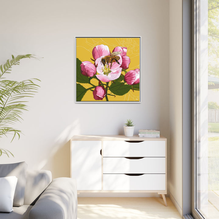 Apple Blossom & Honeybee Framed Canvas — Arkansas State Flower Wall Art