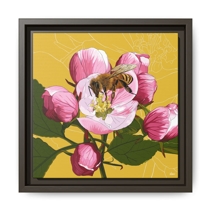 Apple Blossom & Honeybee Framed Canvas — Arkansas State Flower Wall Art