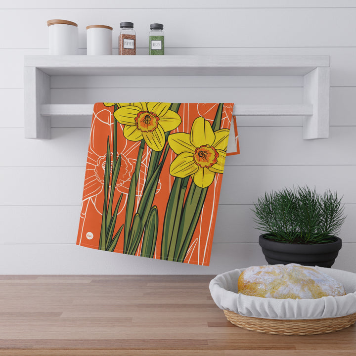 Daffodil Floral Cotton Tea Towel — March Birth Month Flower Kitchen Towel
