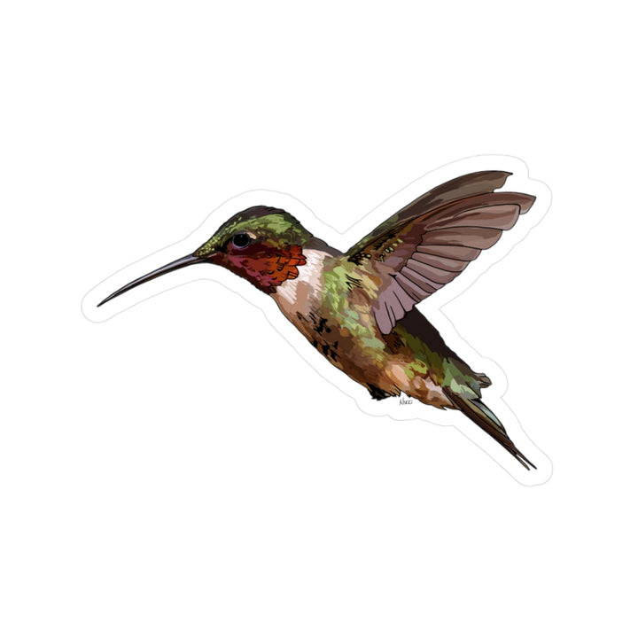 Ruby Throated Hummingbird Kiss-Cut Vinyl Decal — Colorful Mini Sticker for Laptops, Water Bottles & Windows
