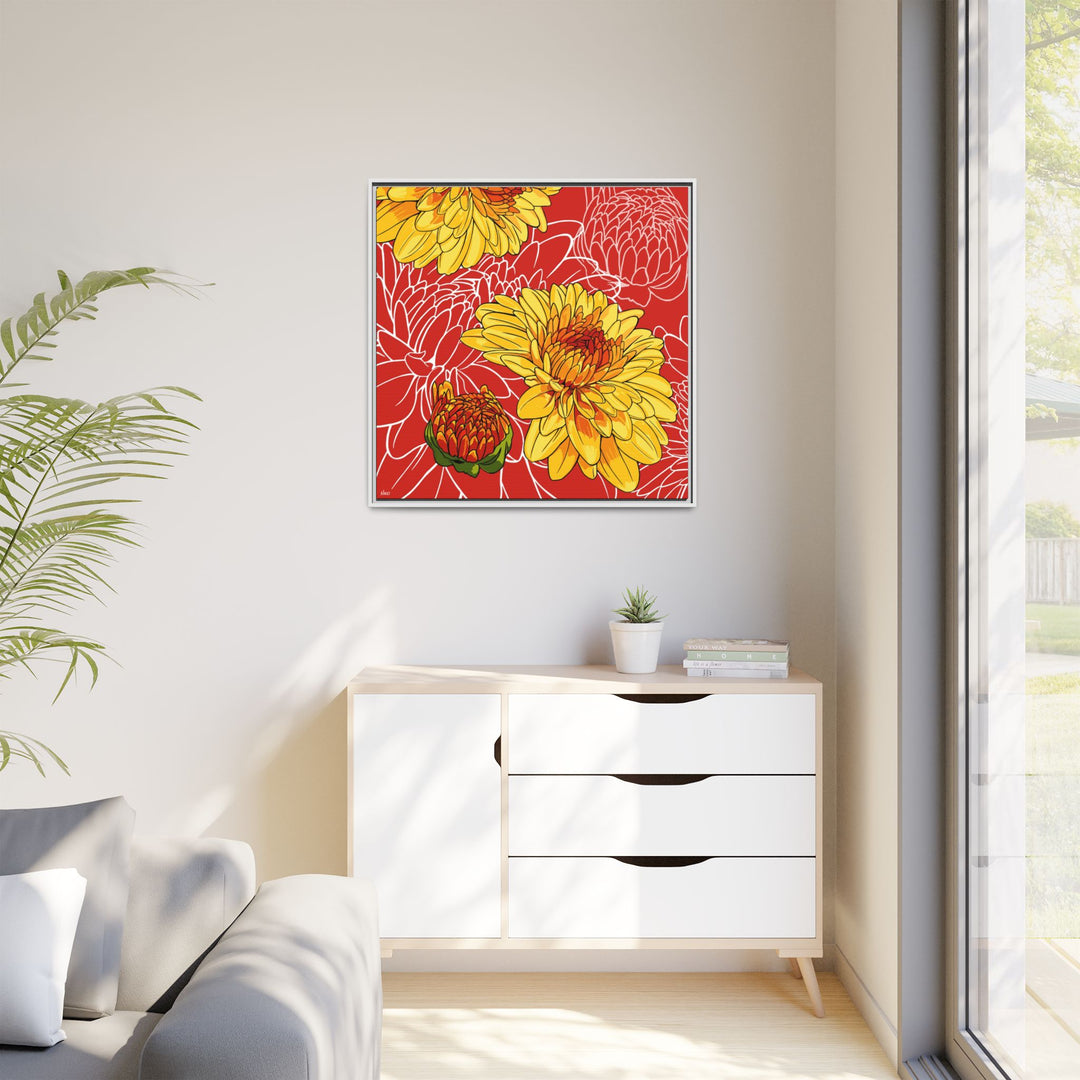 Chrysanthemum: November Birth Month Flower — Framed Canvas Print Wall Art
