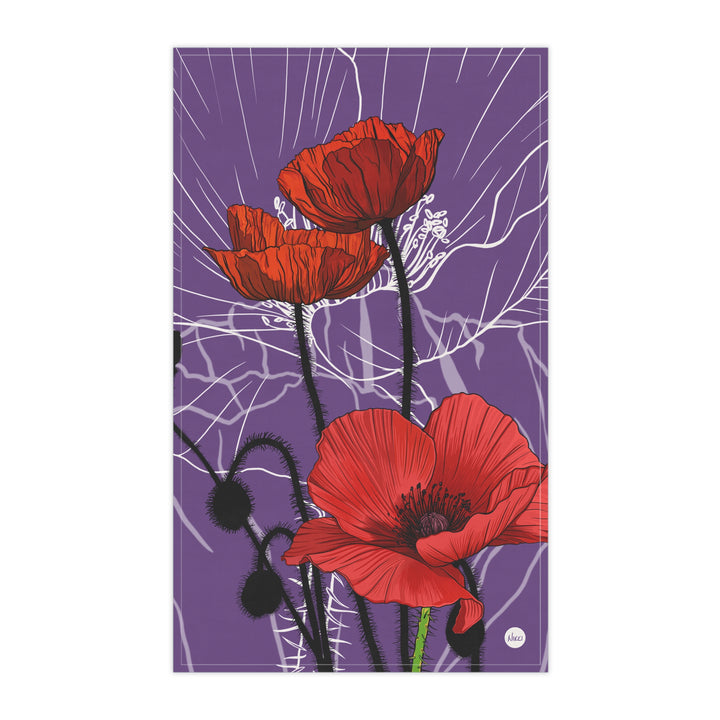 Red Poppy Floral Cotton Tea Towel — August Birth Month Flower Kitchen Towel