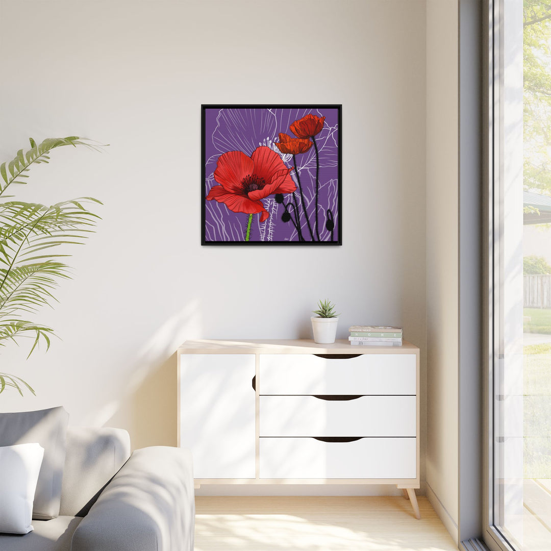 Poppy: August Birth Month Flower — Framed Canvas Print Wall Art