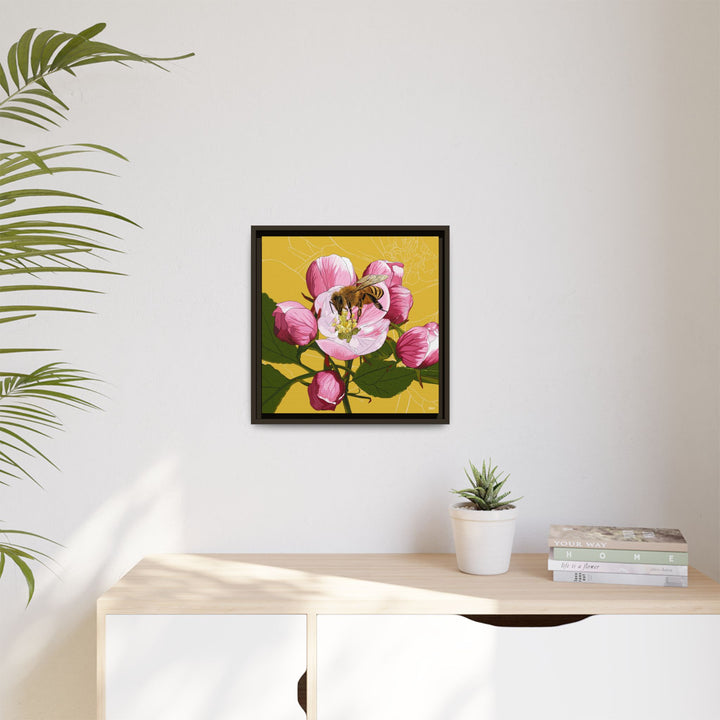 Apple Blossom & Honeybee Framed Canvas — Arkansas State Flower Wall Art
