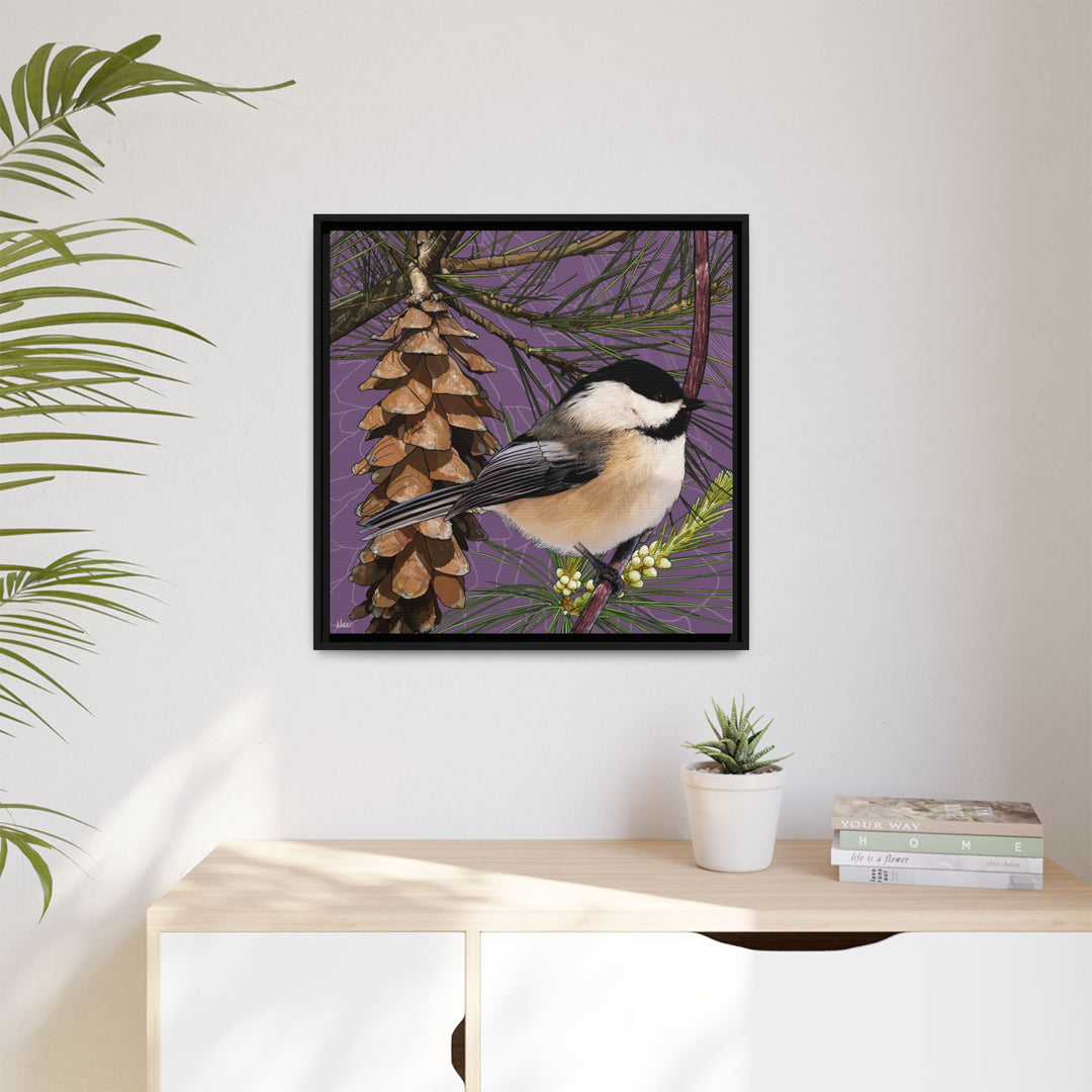 Black-capped Chickadee: Maine State Bird — Framed Canvas Print