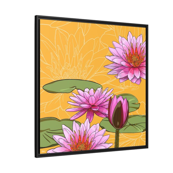 Water Lily: July Birth Month Flower — Framed Canvas Print Wall Art