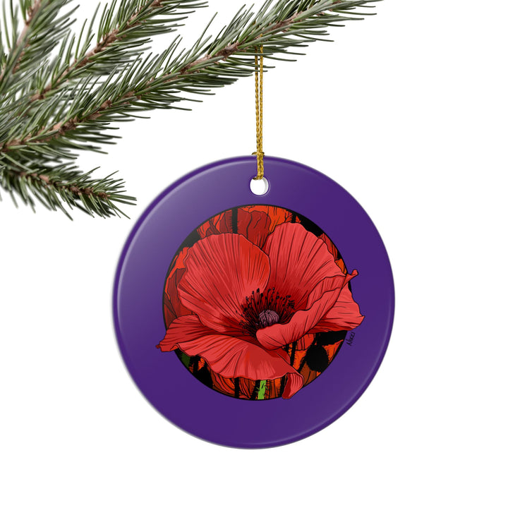 Red Poppy Ceramic Ornament — Double-Sided