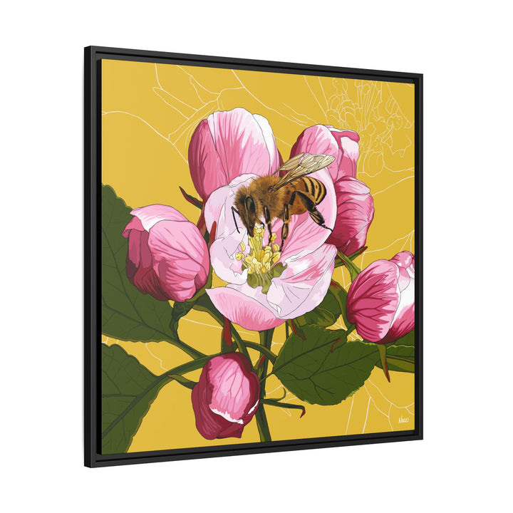 Apple Blossom & Honeybee Framed Canvas — Arkansas State Flower Wall Art