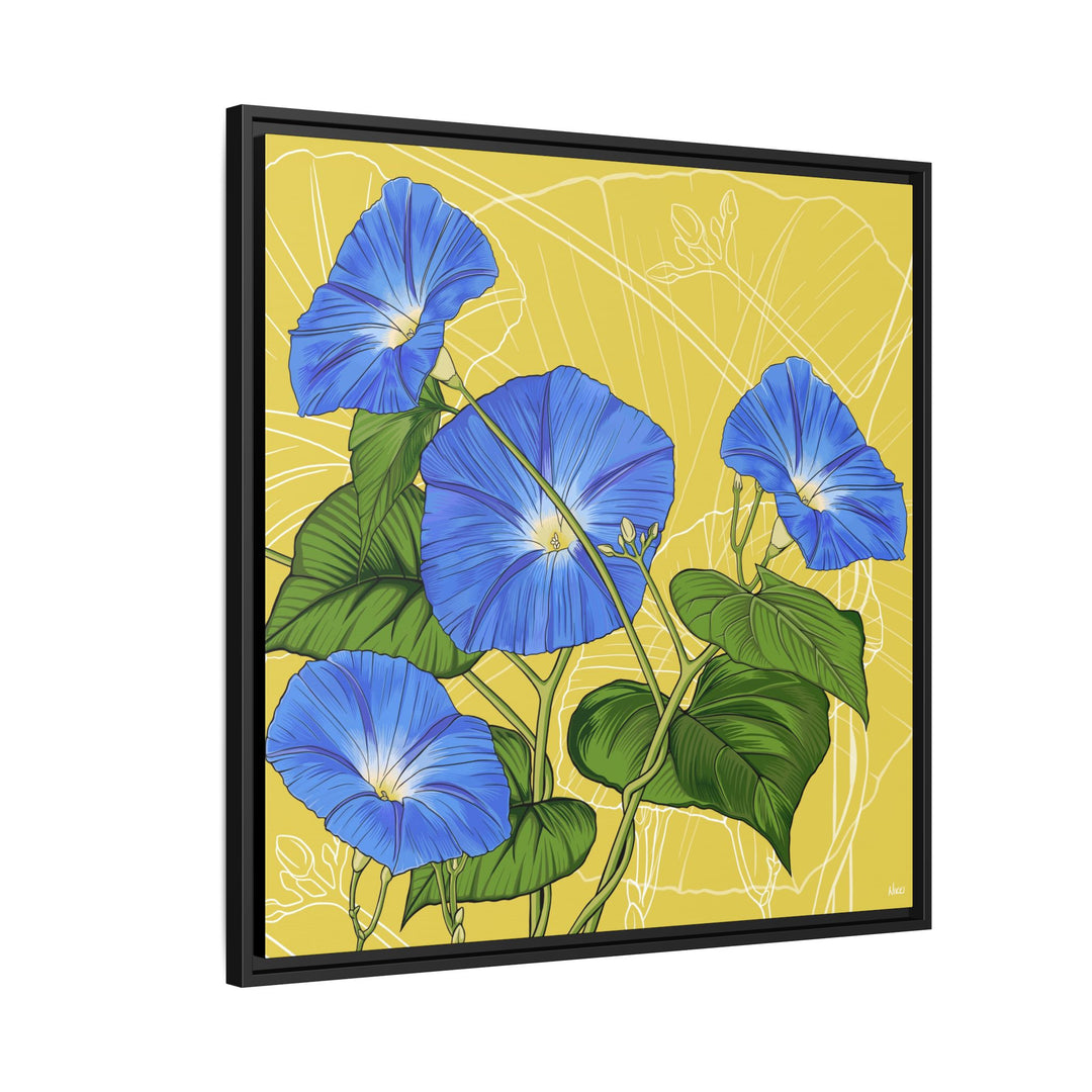 Blue Morning Glory: September Birth Month Flower — Framed Canvas Print Wall Art