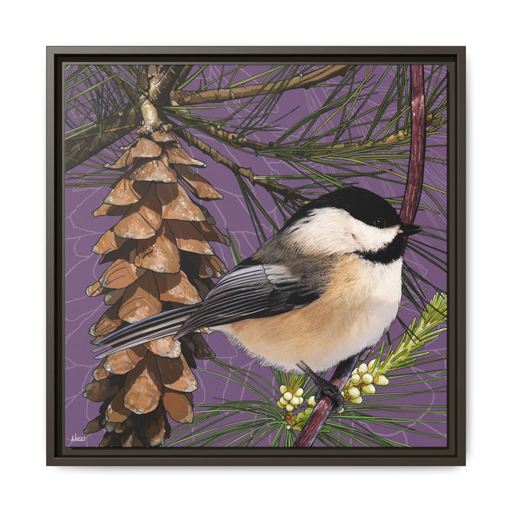 Black-capped Chickadee: Maine State Bird — Framed Canvas Print