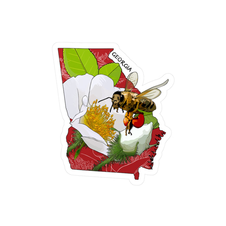 Georgia State Flower + Insect Sticker — Cherokee Rose + Honeybee — Kiss-Cut Vinyl Decal