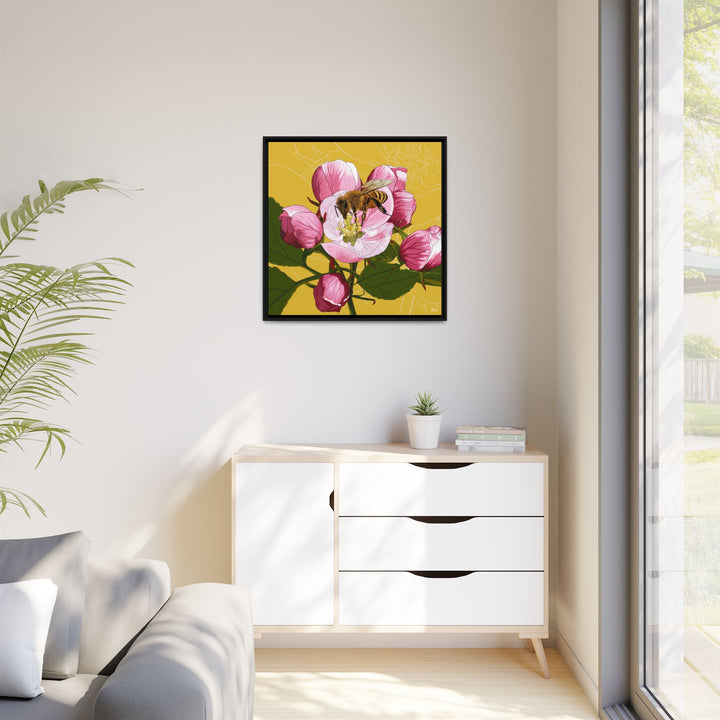 Apple Blossom & Honeybee Framed Canvas — Arkansas State Flower Wall Art
