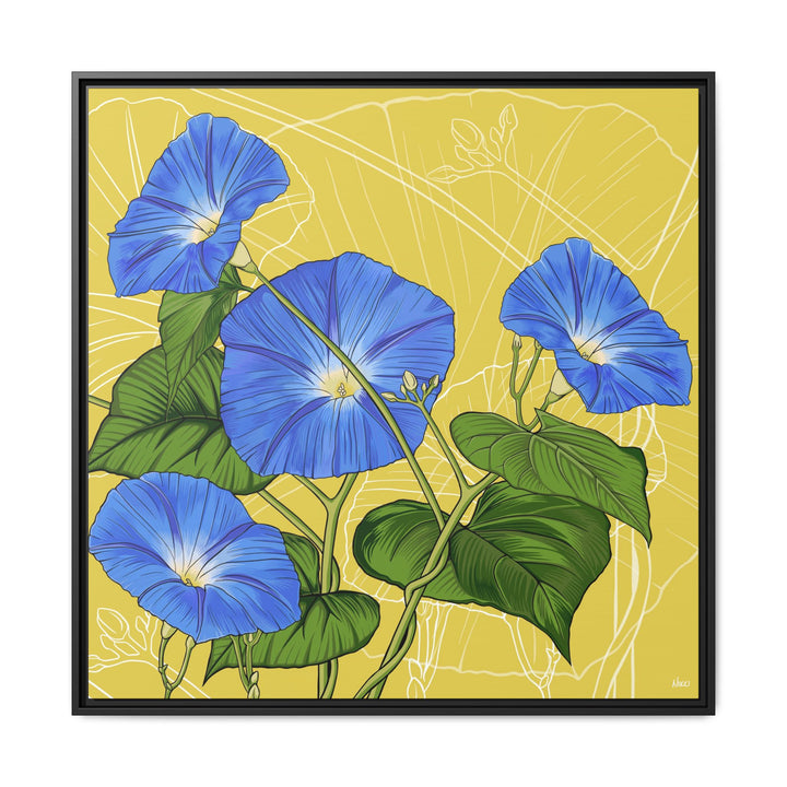 Blue Morning Glory: September Birth Month Flower — Framed Canvas Print Wall Art