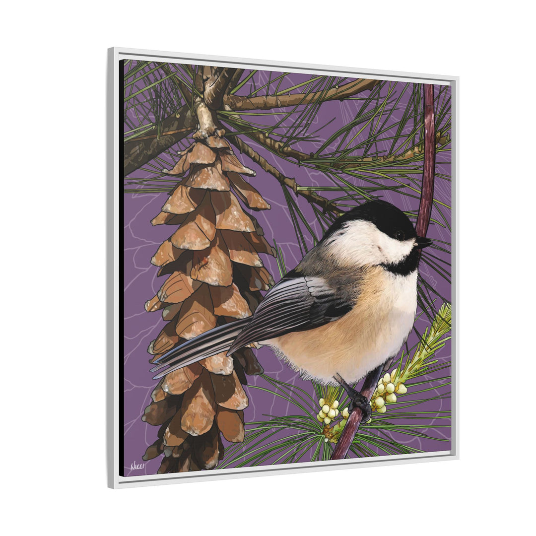 Black-capped Chickadee: Maine State Bird — Framed Canvas Print