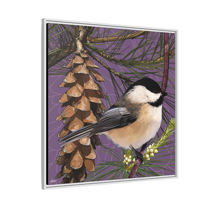 Black-capped Chickadee: Maine State Bird — Framed Canvas Print