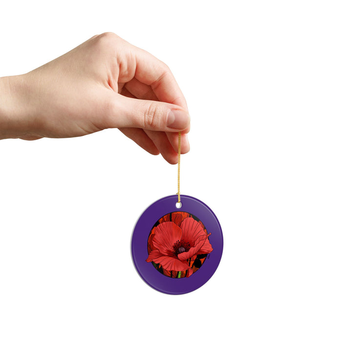 Red Poppy Ceramic Ornament — Double-Sided