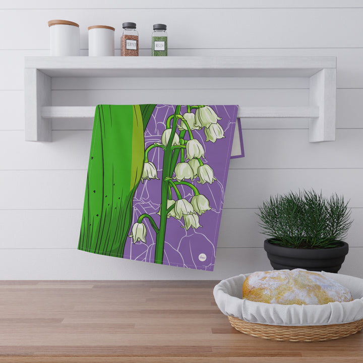 Lily of the Valley Floral Cotton Tea Towel — May Birth Month Flower Kitchen Towel