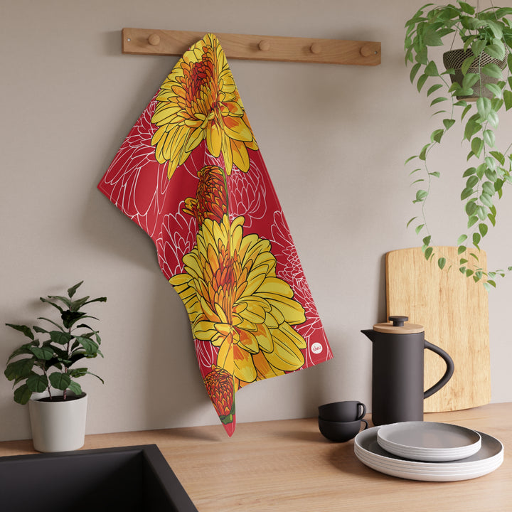 Chrysanthemum Cotton Tea Towel — November Birth Month Flower Kitchen Towel