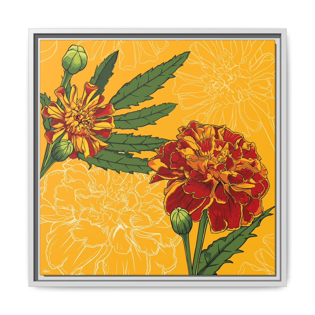 Marigold: October Birth Month Flower — Framed Canvas Print Wall Art