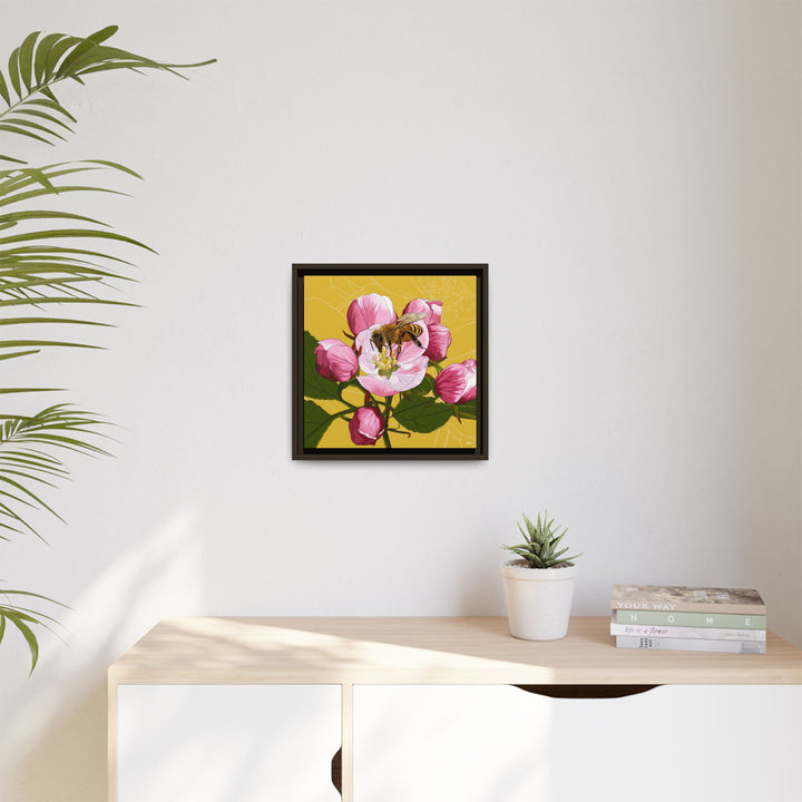 Apple Blossom & Honeybee Framed Canvas — Arkansas State Flower Wall Art