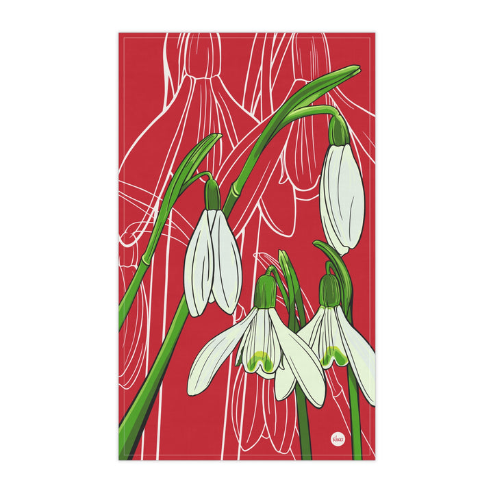 Snowdrop Floral Cotton Tea Towel — January Birth Month Flower Kitchen Towel