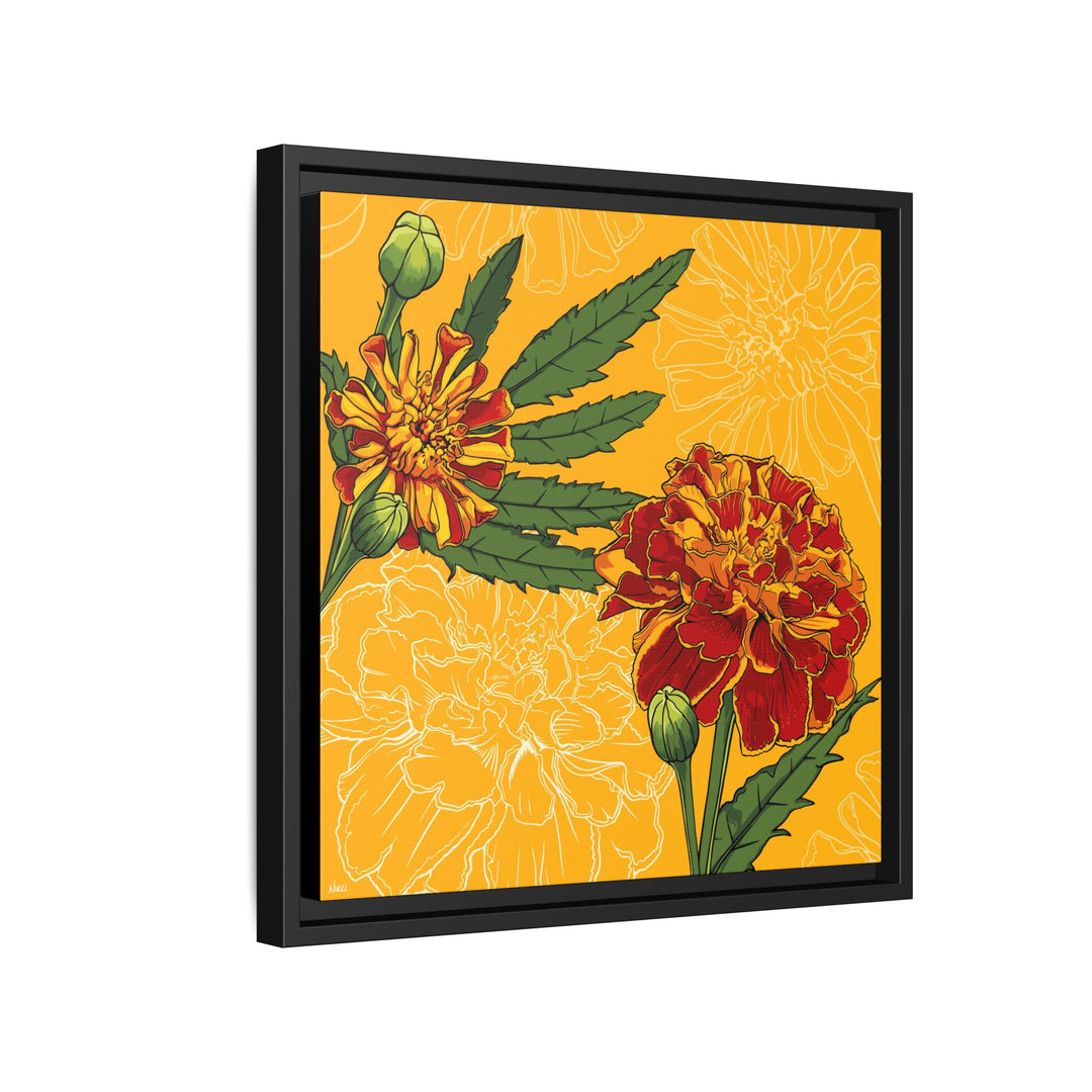 Marigold: October Birth Month Flower — Framed Canvas Print Wall Art