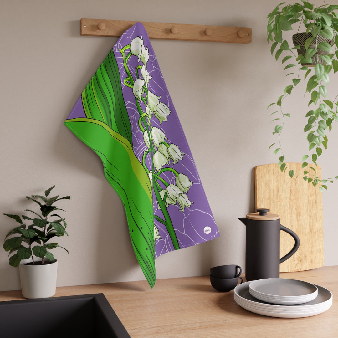 Lily of the Valley Floral Cotton Tea Towel — May Birth Month Flower Kitchen Towel