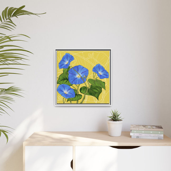 Blue Morning Glory: September Birth Month Flower — Framed Canvas Print Wall Art