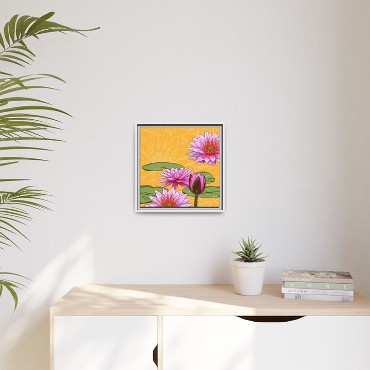 Water Lily: July Birth Month Flower — Framed Canvas Print Wall Art