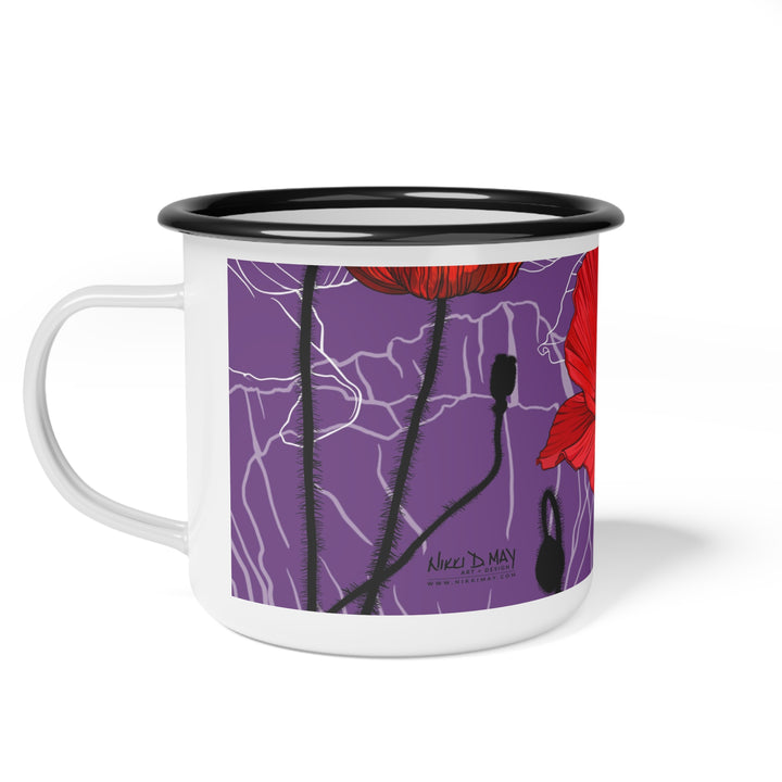 Red Poppies Enamel Camp Cup — August Birth Month Flowers