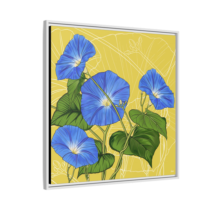 Blue Morning Glory: September Birth Month Flower — Framed Canvas Print Wall Art