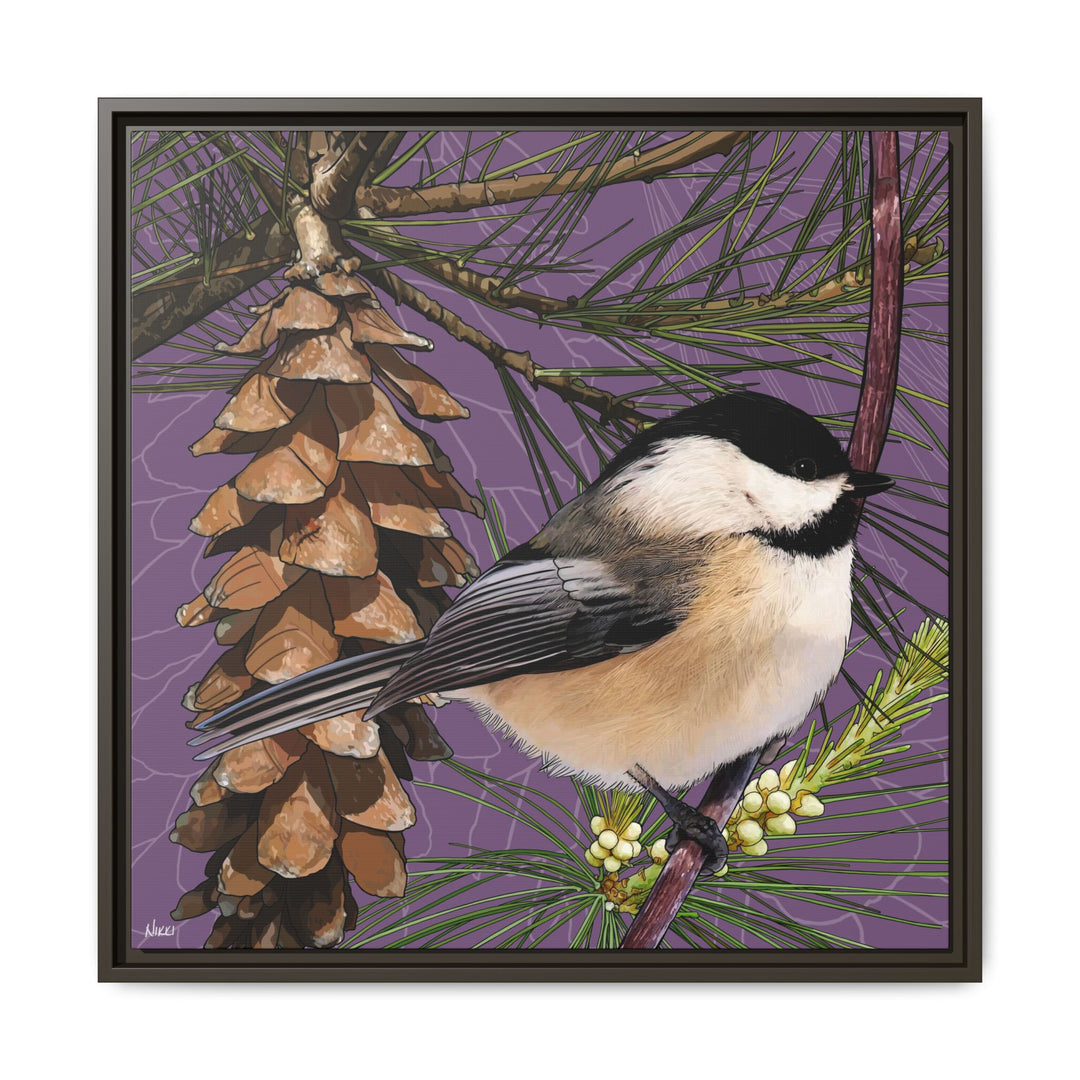 Black-capped Chickadee: Maine State Bird — Framed Canvas Print